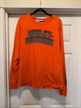 Harley-Davidson Orange Long Sleeve Shirt with Gray Logo